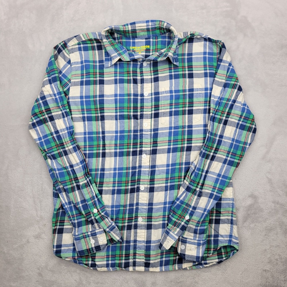 Line Of Trade Shirt Mens Medium Blue Green Button Up Dress Office Work LOT Adult